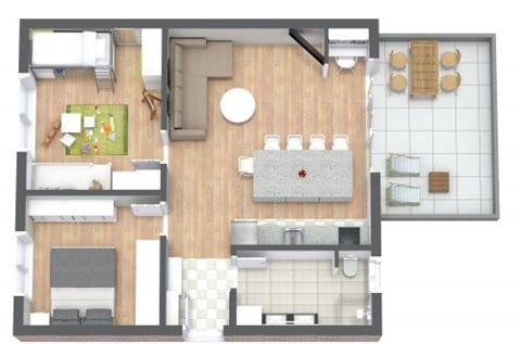 Floor plan for 2 beds, 1.5 baths, 700 sqft